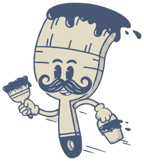 Lumen Painting mascot, a cartoon paintbrush with a moustache